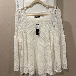 Nally & Millie Ivory Crochet Long-Sleeve Top